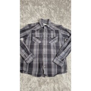 Ariat Flannel Pearl Snap Shirt Mens Medium Black Gray Cotton Plaid Long Sleeve